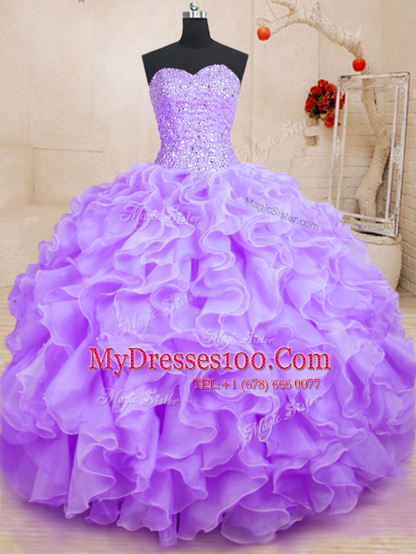Elegant Ball Gowns Sweet 16 Quinceanera Dress Lavender Sweetheart Organza Sleeveless Floor Length Lace Up