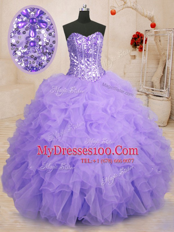 Sleeveless Lace Up Floor Length Beading and Ruffles 15 Quinceanera Dress