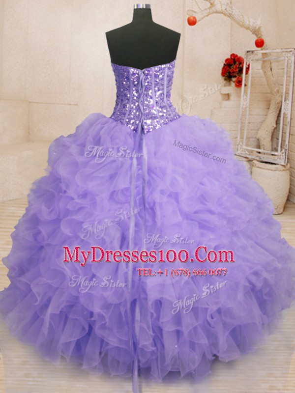 Sleeveless Lace Up Floor Length Beading and Ruffles 15 Quinceanera Dress