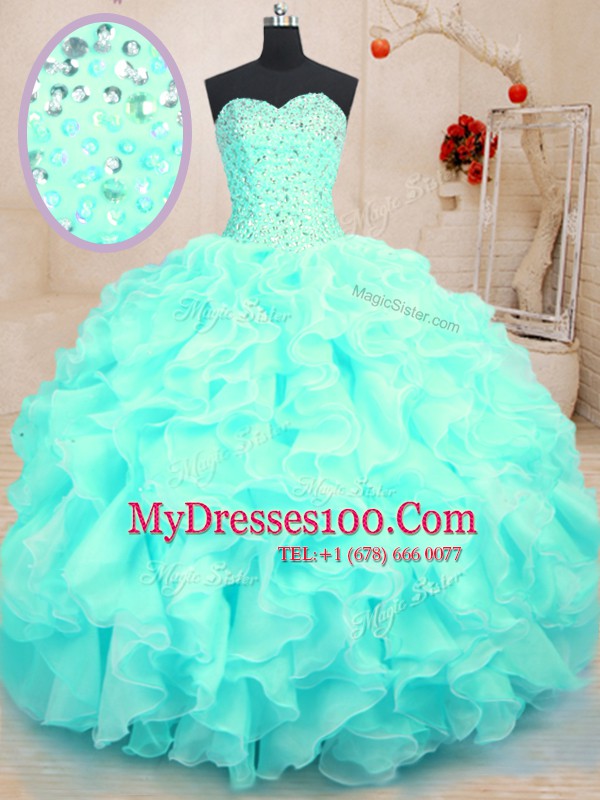 Floor Length Aqua Blue Sweet 16 Quinceanera Dress Sweetheart Sleeveless Lace Up