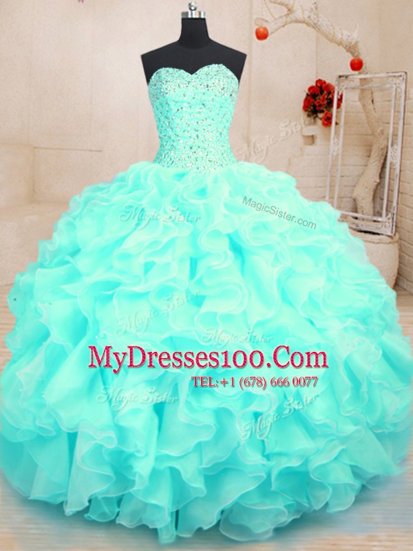 Floor Length Aqua Blue Sweet 16 Quinceanera Dress Sweetheart Sleeveless Lace Up