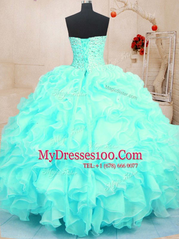 Floor Length Aqua Blue Sweet 16 Quinceanera Dress Sweetheart Sleeveless Lace Up