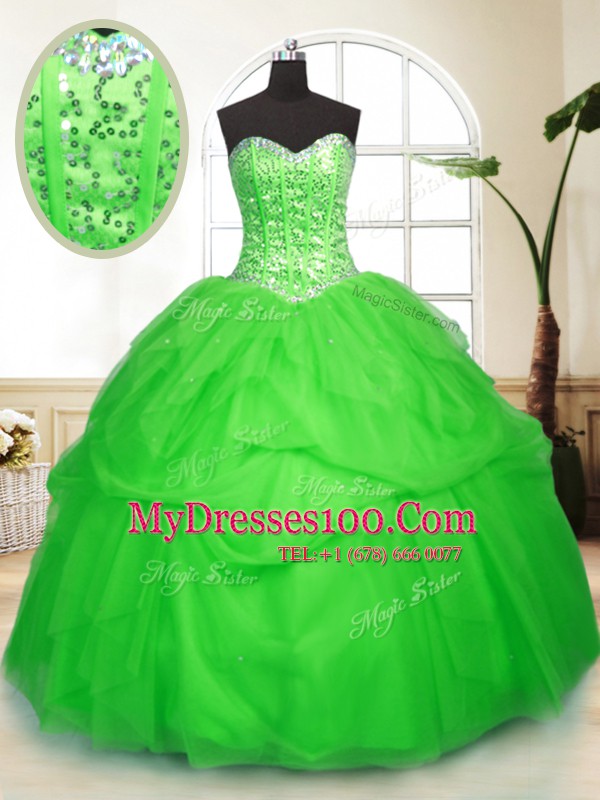 Fabulous Ball Gowns Tulle Sweetheart Sleeveless Sequins and Pick Ups Floor Length Lace Up Quinceanera Dress