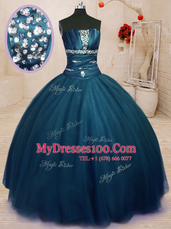 Delicate Tulle Sleeveless Floor Length 15 Quinceanera Dress and Beading