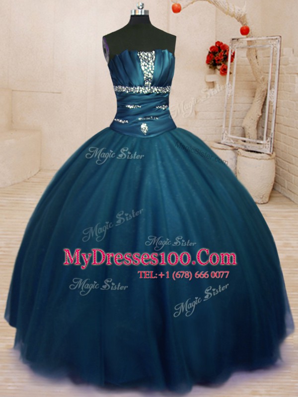 Delicate Tulle Sleeveless Floor Length 15 Quinceanera Dress and Beading