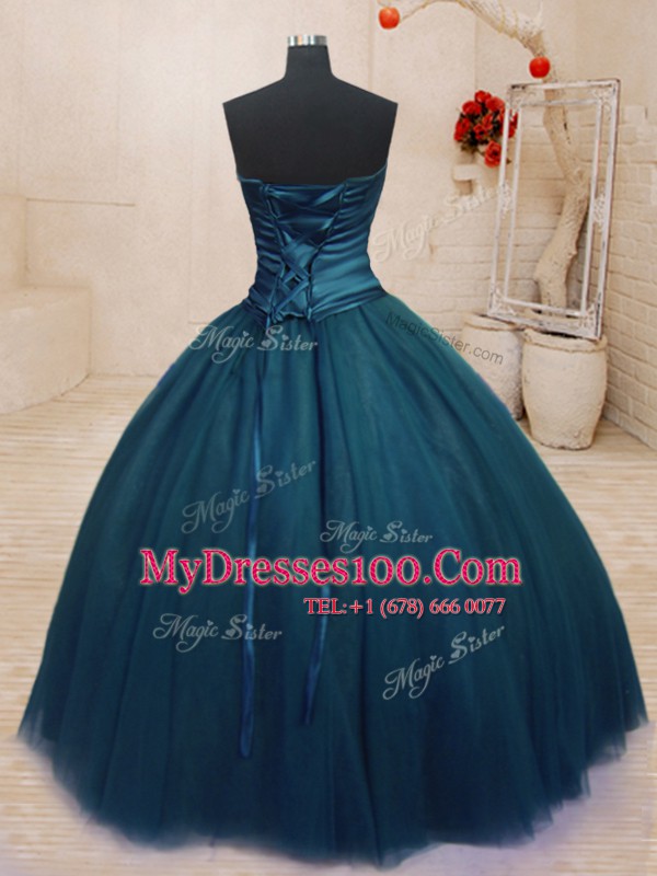Delicate Tulle Sleeveless Floor Length 15 Quinceanera Dress and Beading