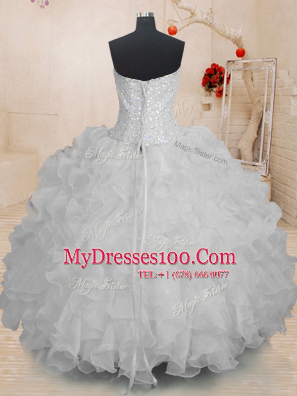 Best Floor Length Lace Up Sweet 16 Quinceanera Dress White for Military Ball and Sweet 16 and Quinceanera with Beading and Ruffles