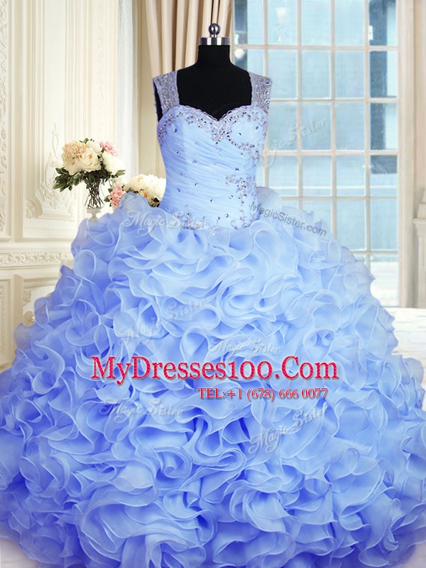 Shining Baby Blue Sweetheart Zipper Beading and Ruffles Sweet 16 Dress Sleeveless