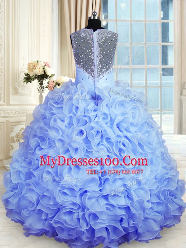 Shining Baby Blue Sweetheart Zipper Beading and Ruffles Sweet 16 Dress Sleeveless