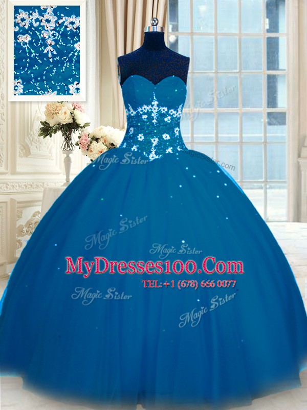 Superior Appliques Quinceanera Gowns Navy Blue Lace Up Sleeveless Floor Length
