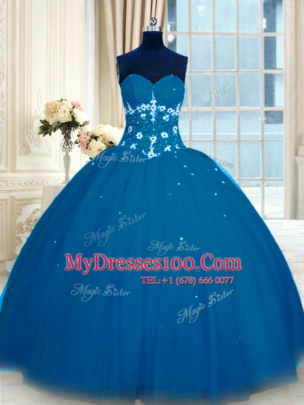 Superior Appliques Quinceanera Gowns Navy Blue Lace Up Sleeveless Floor Length