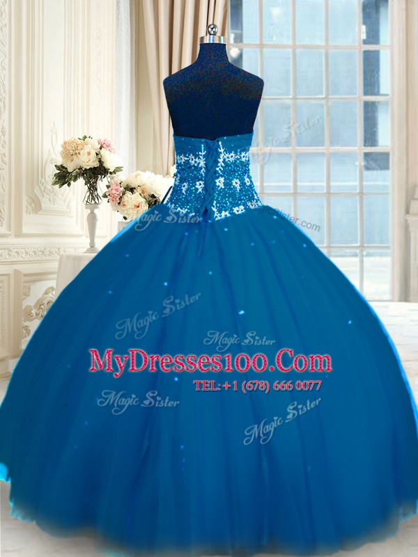 Superior Appliques Quinceanera Gowns Navy Blue Lace Up Sleeveless Floor Length
