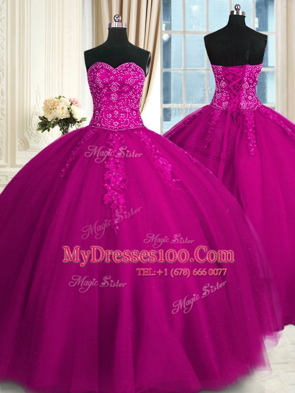 Delicate Sleeveless Appliques and Embroidery Lace Up Quinceanera Gown