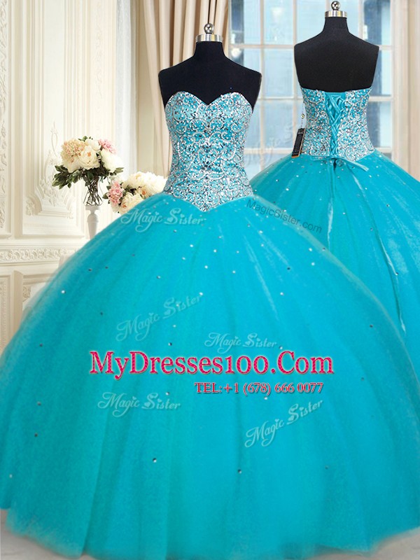 Sleeveless Beading and Sequins Lace Up Vestidos de Quinceanera
