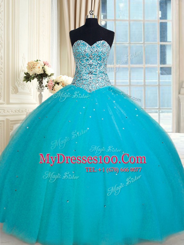 Sleeveless Beading and Sequins Lace Up Vestidos de Quinceanera