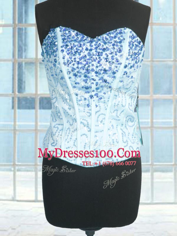 Sweetheart Sleeveless 15 Quinceanera Dress Floor Length Beading and Ruffles Baby Blue Organza