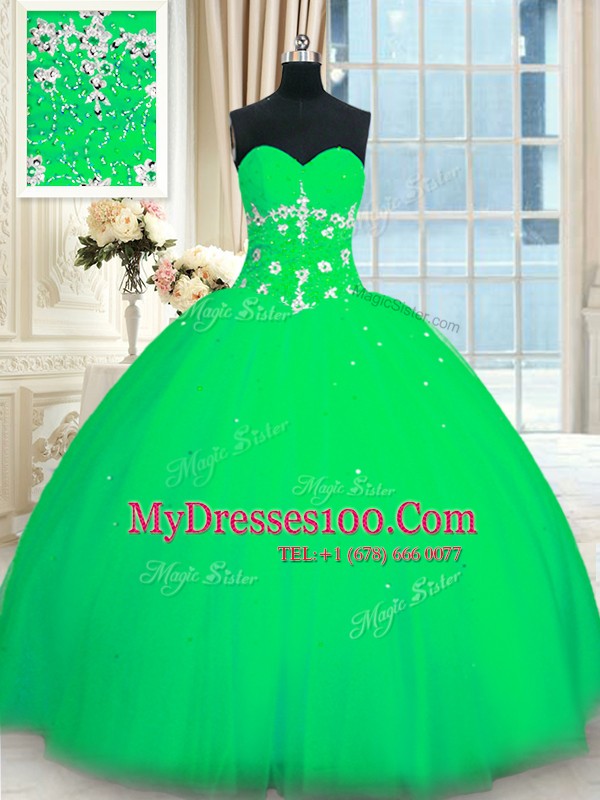 Tulle Sleeveless Floor Length Quinceanera Dress and Appliques