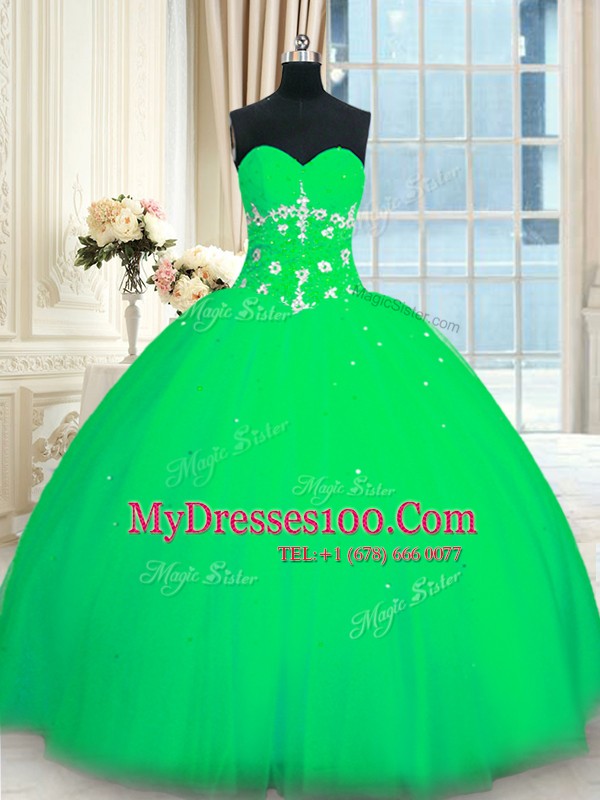 Tulle Sleeveless Floor Length Quinceanera Dress and Appliques
