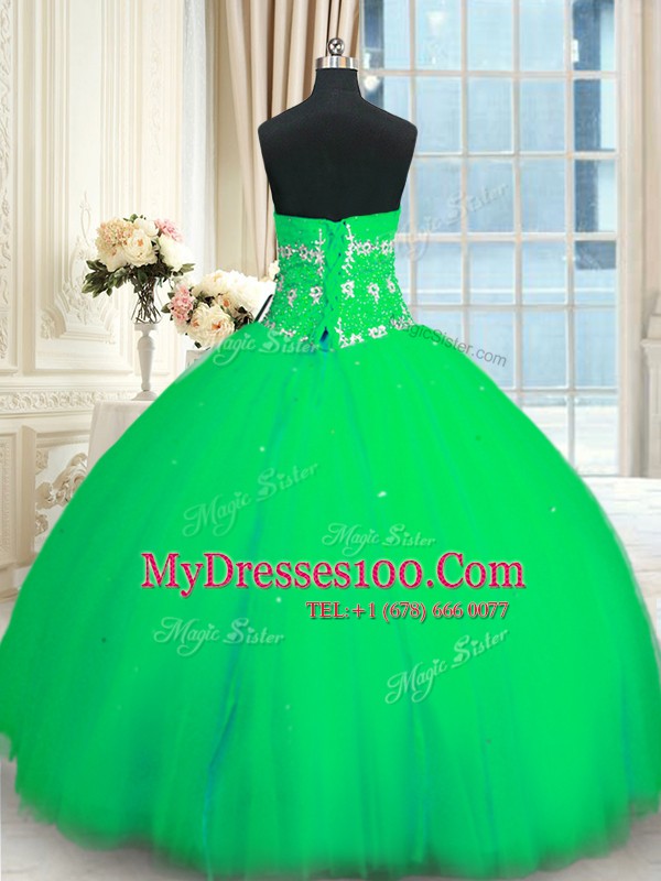 Tulle Sleeveless Floor Length Quinceanera Dress and Appliques