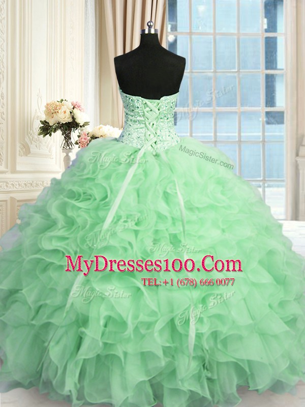 Apple Green Sweetheart Neckline Beading and Ruffles 15th Birthday Dress Sleeveless Lace Up