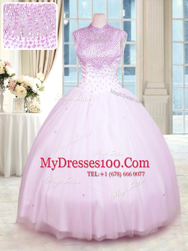 Sleeveless Zipper Floor Length Beading Sweet 16 Dress