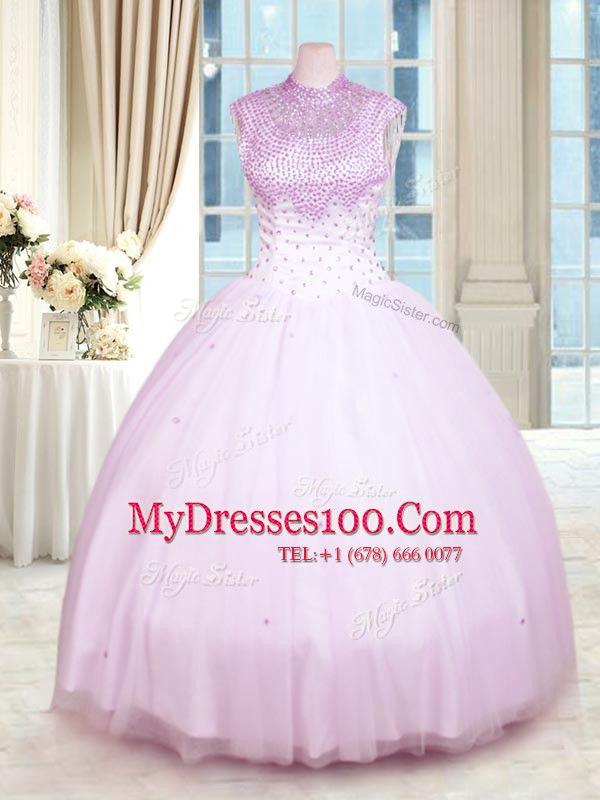 Sleeveless Zipper Floor Length Beading Sweet 16 Dress