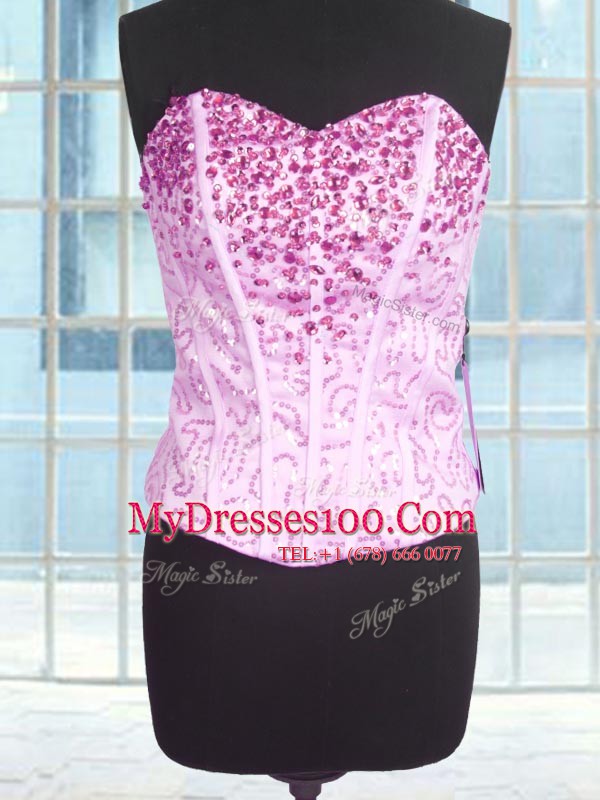 Lilac Organza Lace Up Quinceanera Dress Sleeveless Floor Length Beading and Ruffles