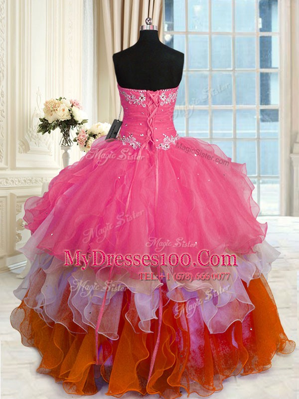 Suitable Ball Gowns Sweet 16 Dress Multi-color Sweetheart Organza Sleeveless Floor Length Lace Up