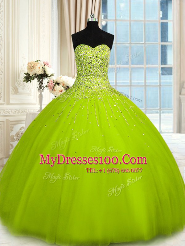 Perfect Sweetheart Sleeveless Lace Up Vestidos de Quinceanera Olive Green Tulle