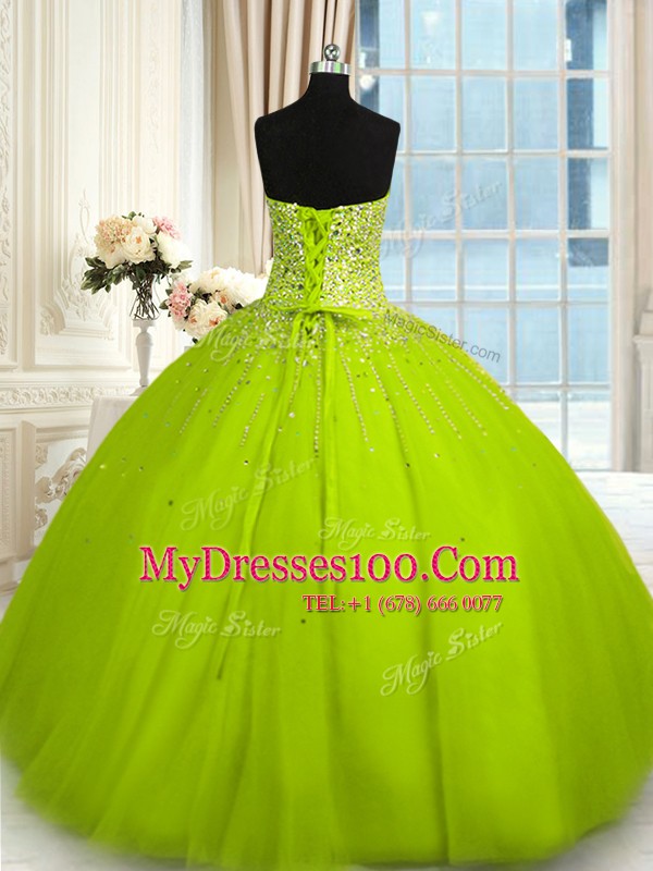 Perfect Sweetheart Sleeveless Lace Up Vestidos de Quinceanera Olive Green Tulle