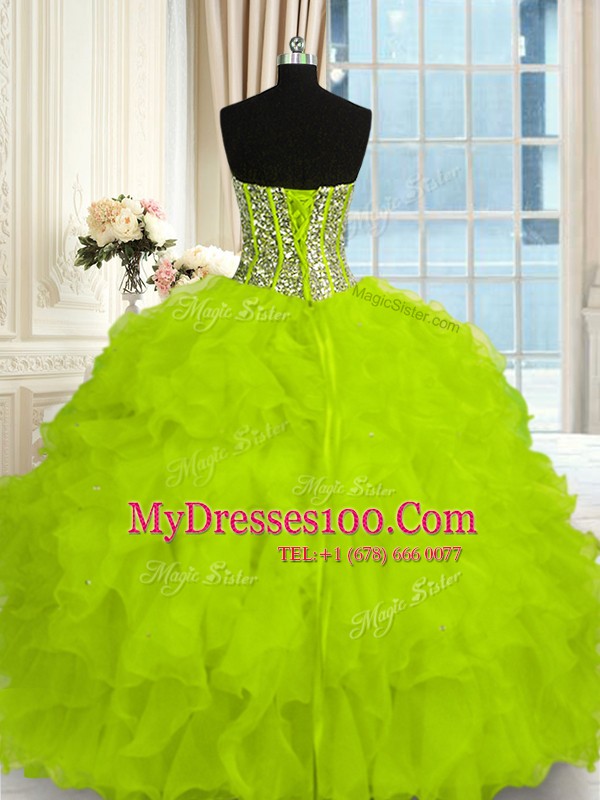 Smart Organza Sleeveless Floor Length Ball Gown Prom Dress and Beading and Ruffles