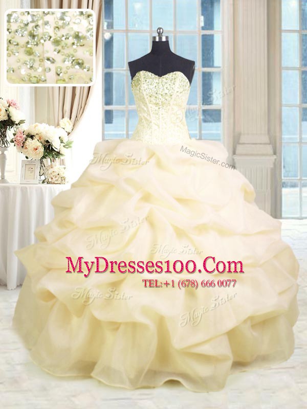 Organza Sleeveless Floor Length Quinceanera Gowns and Beading and Ruffles