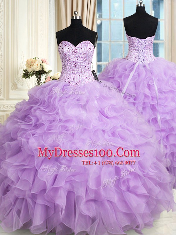 Smart Sleeveless Beading and Ruffles Lace Up 15 Quinceanera Dress