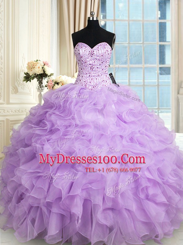 Smart Sleeveless Beading and Ruffles Lace Up 15 Quinceanera Dress