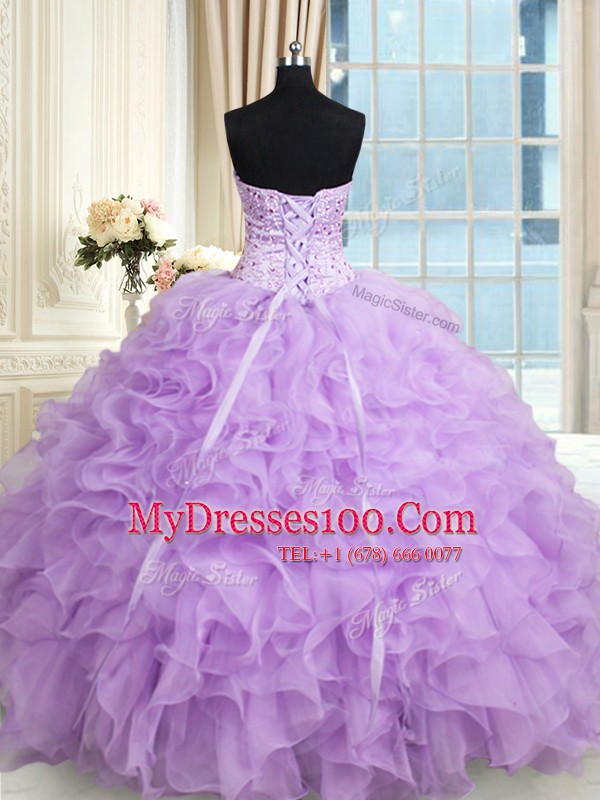 Smart Sleeveless Beading and Ruffles Lace Up 15 Quinceanera Dress