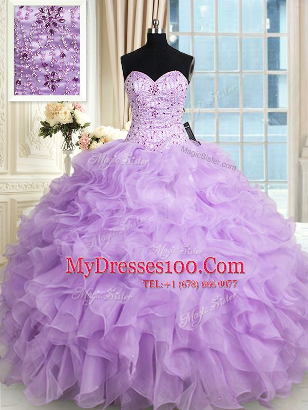 Smart Sleeveless Beading and Ruffles Lace Up 15 Quinceanera Dress