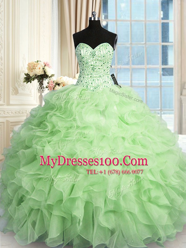 Extravagant Organza Sweetheart Sleeveless Lace Up Beading and Ruffles Quinceanera Gowns in