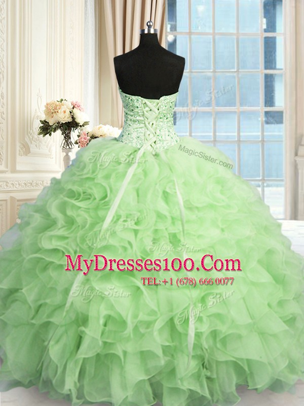 Extravagant Organza Sweetheart Sleeveless Lace Up Beading and Ruffles Quinceanera Gowns in
