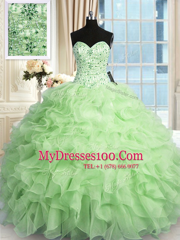 Extravagant Organza Sweetheart Sleeveless Lace Up Beading and Ruffles Quinceanera Gowns in
