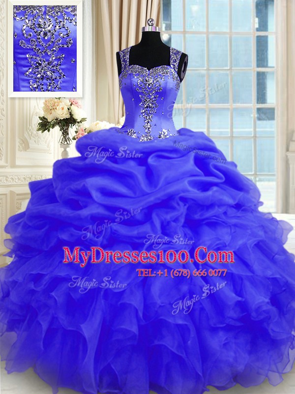 Straps Sleeveless Organza Sweet 16 Quinceanera Dress Beading and Ruffles Zipper
