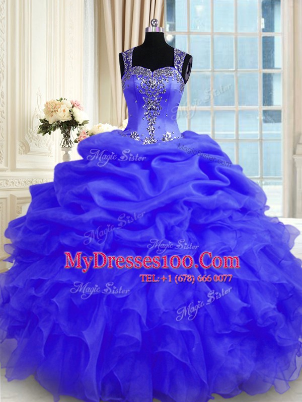 Straps Sleeveless Organza Sweet 16 Quinceanera Dress Beading and Ruffles Zipper