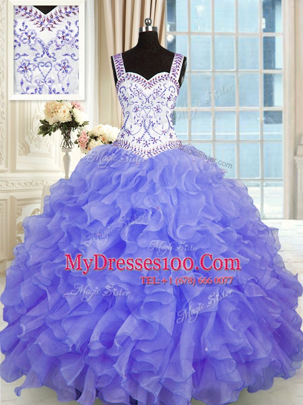 Sleeveless Lace Up Floor Length Beading and Appliques and Ruffles 15th Birthday Dress