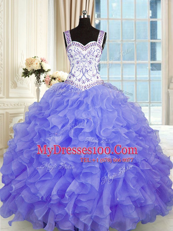Sleeveless Lace Up Floor Length Beading and Appliques and Ruffles 15th Birthday Dress