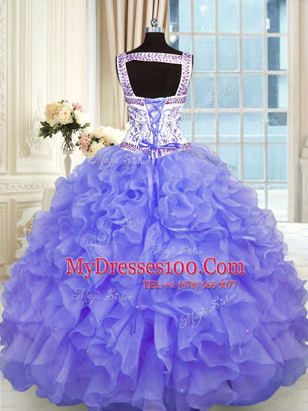 Sleeveless Lace Up Floor Length Beading and Appliques and Ruffles 15th Birthday Dress