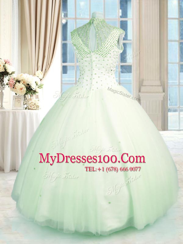 Floor Length Green Quinceanera Dress Tulle Sleeveless Beading