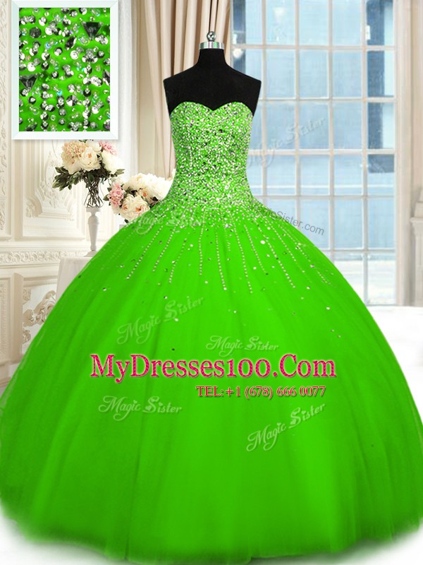 Ball Gowns Tulle Sweetheart Sleeveless Beading Floor Length Lace Up Vestidos de Quinceanera