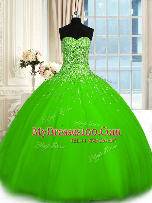 Ball Gowns Tulle Sweetheart Sleeveless Beading Floor Length Lace Up Vestidos de Quinceanera