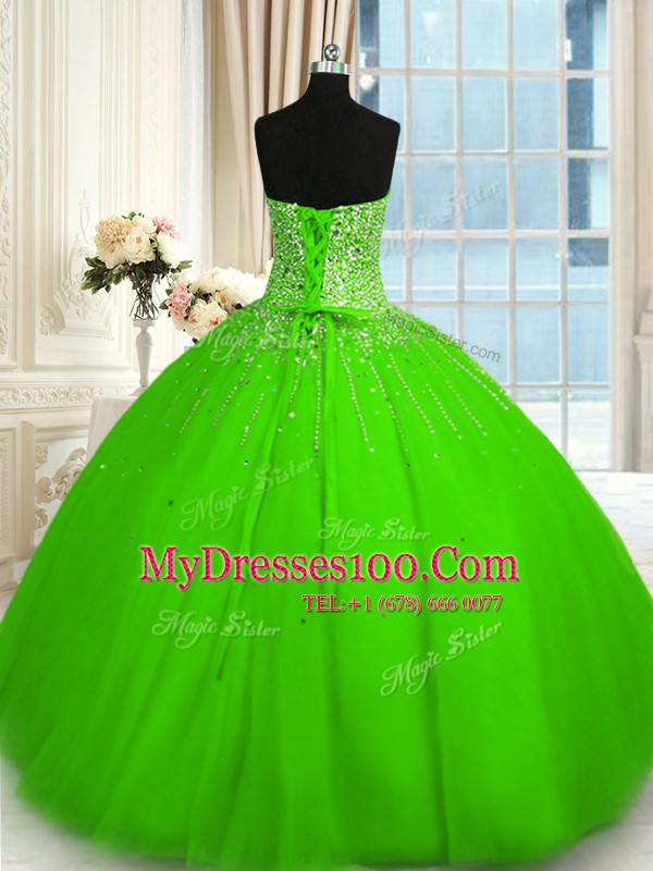 Ball Gowns Tulle Sweetheart Sleeveless Beading Floor Length Lace Up Vestidos de Quinceanera