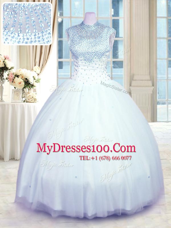 Customized High-neck Sleeveless Tulle Sweet 16 Dresses Beading Zipper