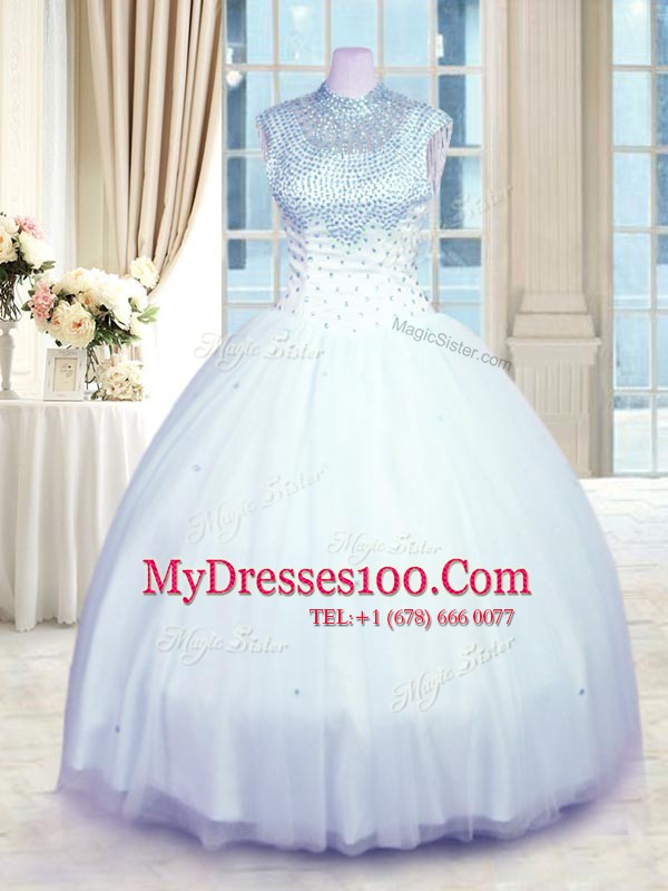 Customized High-neck Sleeveless Tulle Sweet 16 Dresses Beading Zipper